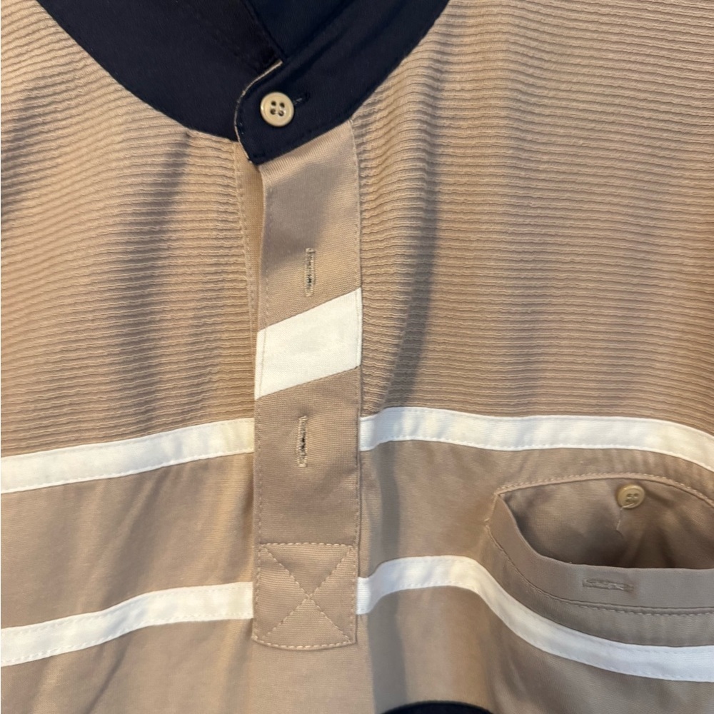 Classic Men's Striped Polo Shirt - Tan, Navy, and White. Versatile! Like new! - Picture 6 of 10
